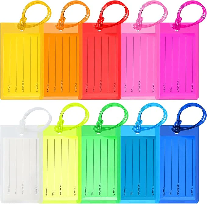 10 Pack Luggage Tags for Suitcases, PVC Travel Bag ID Label Tags